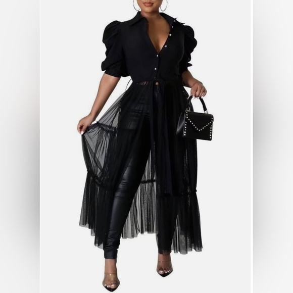 Lilly's Kloset Dresses & Skirts - ❤️❤️ Tres Chic-Black Dress-Size M-Short Puffy Sleeves-Tule-See Through Bottom